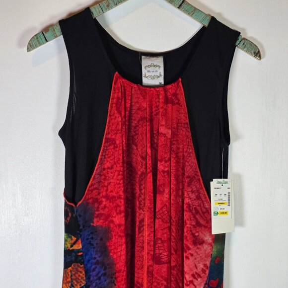 Vtg Y2K Fleur de Leis Sleeveless Multicolor Abstract Print Drape Dress, M, NWT - Picture 2 of 10